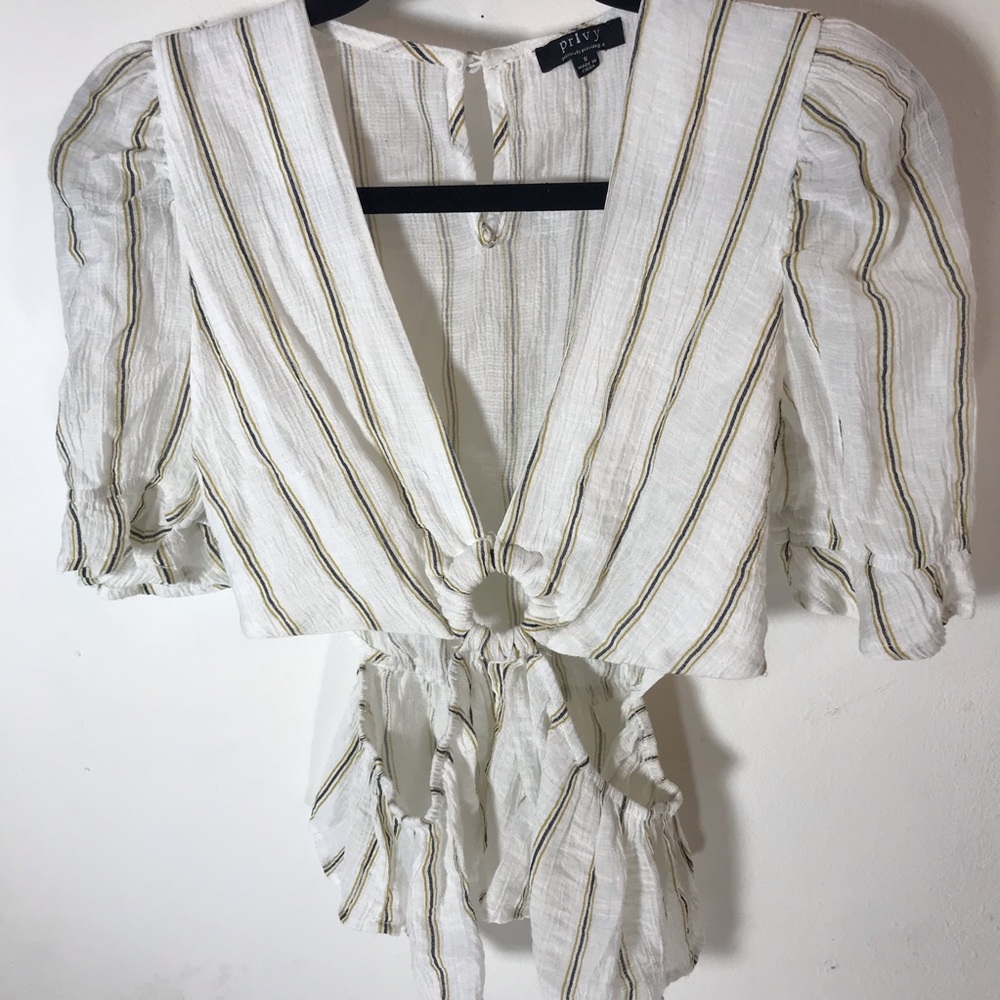 White Cut Out Beachy Bell Sleeve Peplum S